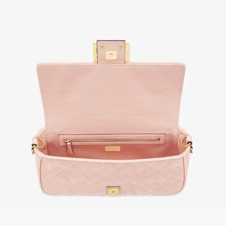 Vintage HOT Bag Fendi Pink Canvas FF with In Cut Laser Motif Strap Baguette Medium 0509